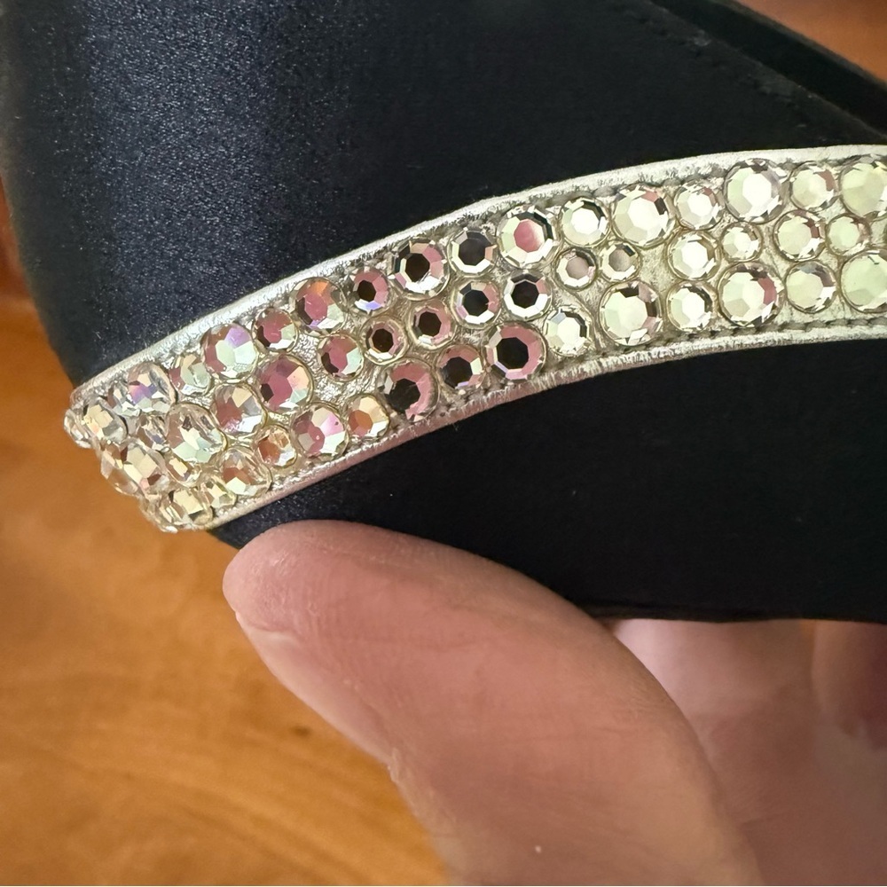 Stuart Weitzman Black Heels  pump rhinestones bling satin formal woman 8 shoe - Picture 8 of 11
